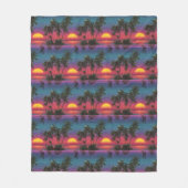 Retro Synthwave Palmboom Zonsondergang Patroon Fleece Deken (Voorkant)