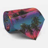 Retro Synthwave Palmboom Zonsondergang Patroon Stropdas (Opgerold)