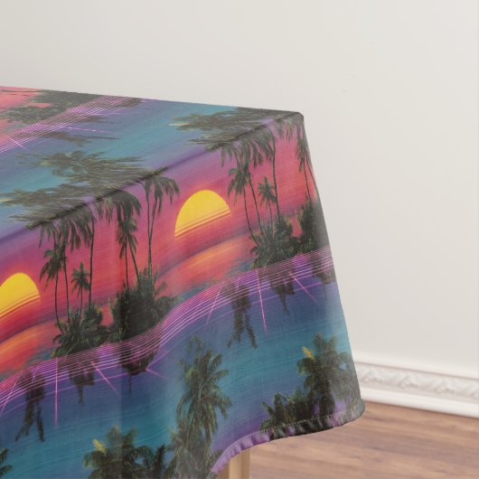 Retro Synthwave Palmboom Zonsondergang Patroon Tafelkleed (Voorbeeld)