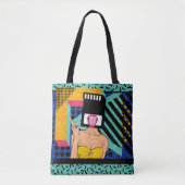 Retro Synthwave SD Kaart Hoofd Pop Art Vrouw Tote Bag (Voorkant)