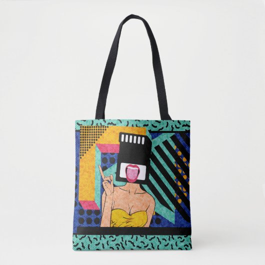Retro Synthwave SD Kaart Hoofd Pop Art Vrouw Tote Bag (Voorkant)