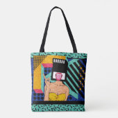 Retro Synthwave SD Kaart Hoofd Pop Art Vrouw Tote Bag (Achterkant)