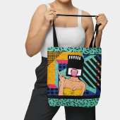 Retro Synthwave SD Kaart Hoofd Pop Art Vrouw Tote Bag