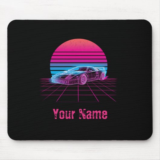 Retro Synthwave Supercar Gaming Muismat Custom  (Voorkant)