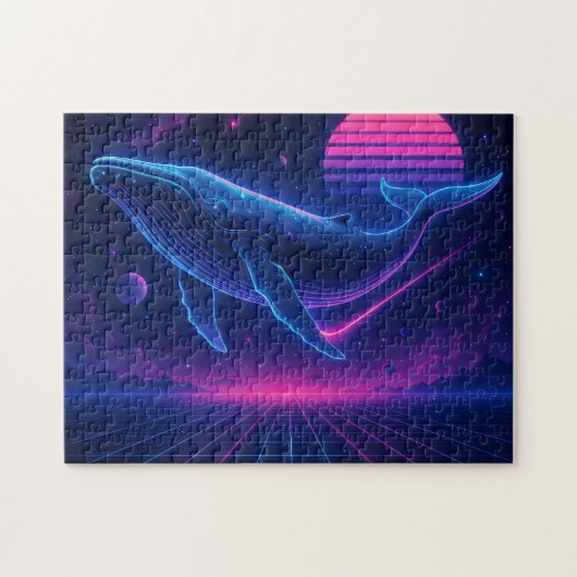 Retro Synthwave Whale – Neon Space Art Puzzle Legpuzzel (Horizontaal)