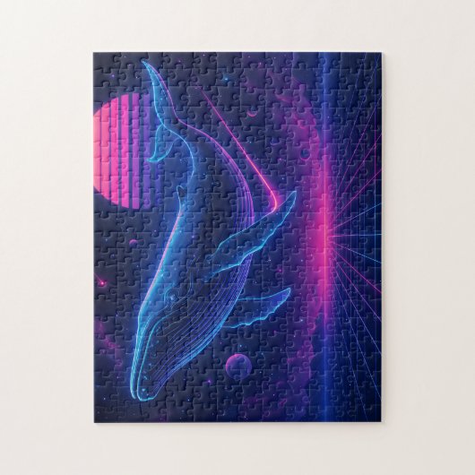 Retro Synthwave Whale – Neon Space Art Puzzle Legpuzzel (Verticaal)