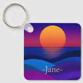 Retro Synthwave Zonsondergang Golven Aangepaste Sl Sleutelhanger (Voorkant)