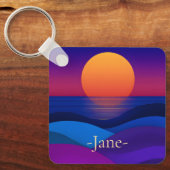 Retro Synthwave Zonsondergang Golven Aangepaste Sl Sleutelhanger (Voorkant)