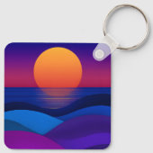 Retro Synthwave Zonsondergang Golven Aangepaste Sl Sleutelhanger (Achterkant)