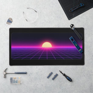 Retro Synthwave Zonsondergang Grid Bureaumat