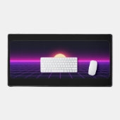 Retro Synthwave Zonsondergang Grid Bureaumat (Keyboard & Muis)
