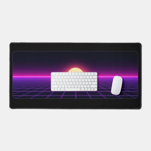 Retro Synthwave Zonsondergang Grid Bureaumat (Keyboard & Muis)