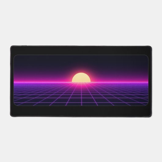 Retro Synthwave Zonsondergang Grid Bureaumat (Voorkant)