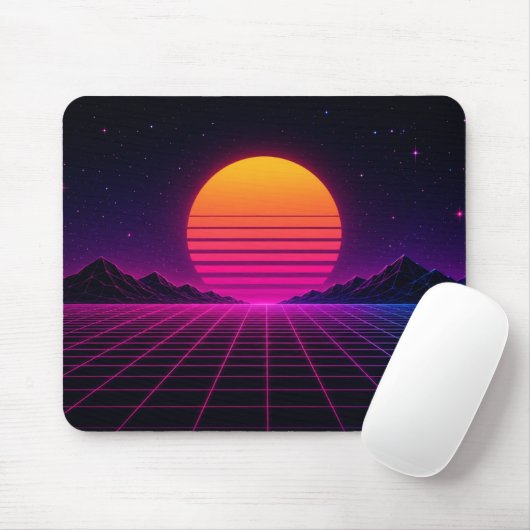 Retro Synthwave Zonsondergang Muismat (Met muis)