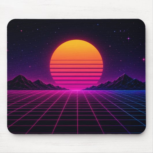 Retro Synthwave Zonsondergang Muismat (Voorkant)
