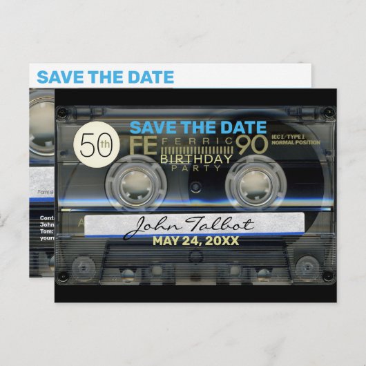 Retro T1 Audiotape 50ste verjaardag Party Opslaan  Uitnodiging Briefkaart (Voorkant / Achterkant)