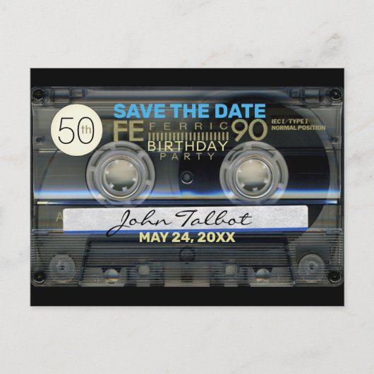 Retro T1 Audiotape 50ste verjaardag Party Opslaan  Uitnodiging Briefkaart (Voorkant)