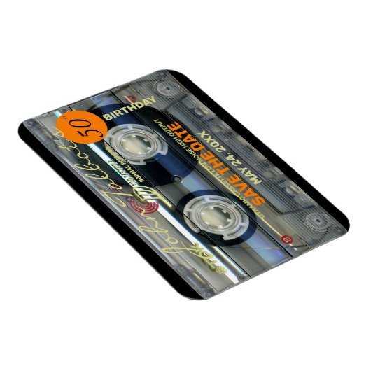 Retro T2 Audiotape 50e verjaardag BESPAAR DE DATUM Magneet (Rechterzijde)