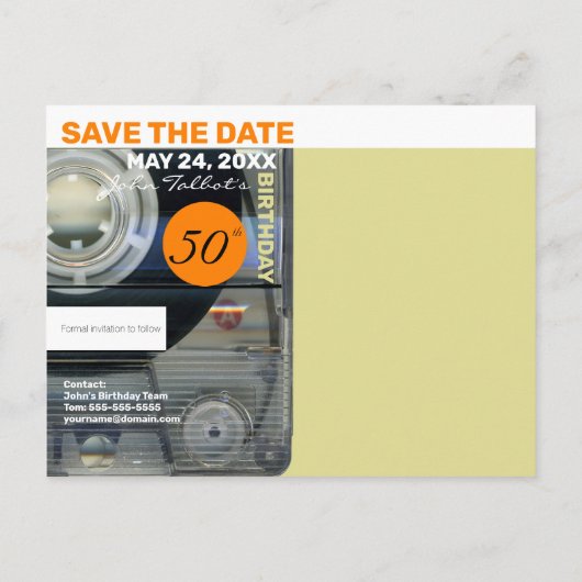 Retro T2 Audiotape 50e verjaardag BEWAREN DE DATUM Uitnodiging Briefkaart (Achterkant)
