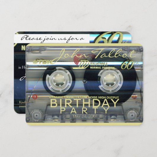Retro T2 Audiotape 60e verjaardag Uitnodiging (Voorkant / Achterkant)