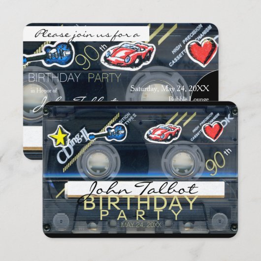 Retro T3 Audiotape 90e verjaardag Uitnodiging (Voorkant / Achterkant)