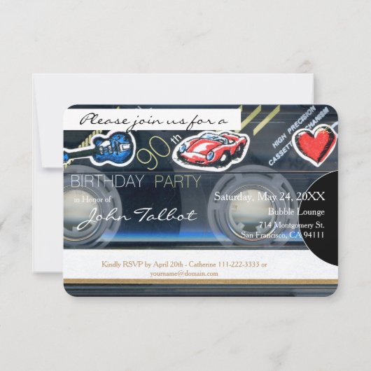 Retro T3 Audiotape 90e verjaardag Uitnodiging (Achterkant)