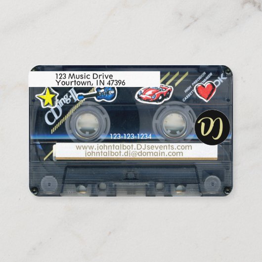 Retro T3 Audiotape Cassette met decals DJ Business Visitekaartje (Achterkant)