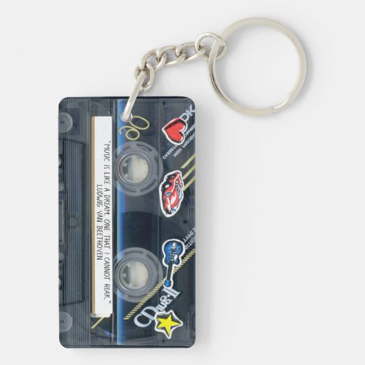 Retro T3 Audiotape Mixtape Cassette, gepersonalise Sleutelhanger (achterkant)