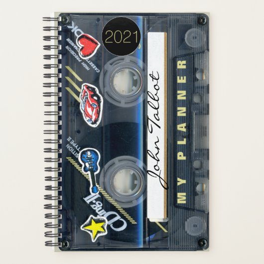 Retro T3 Audiotape Music Quote gepersonaliseerde P Planner (Voorkant)