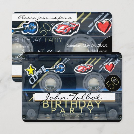 Retro T3 Cassettebandje 50ste Verjaardagsfeest Inv Kaart (Voorkant / Achterkant)