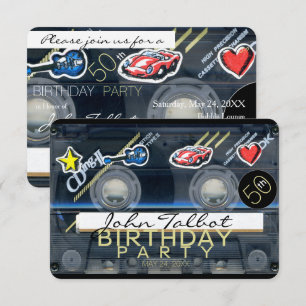 Retro T3 Cassettebandje 50ste Verjaardagsfeest Inv Kaart