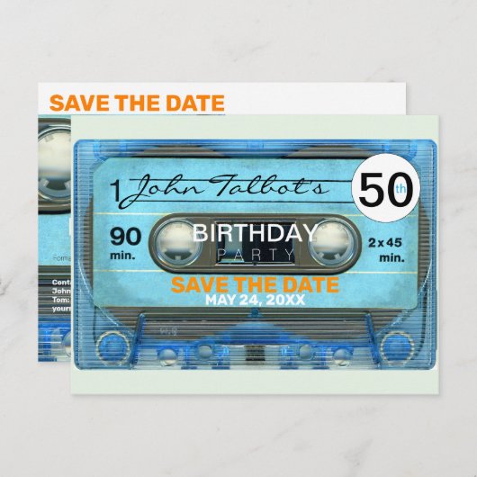 Retro T4 Audiotape 50e verjaardag Save the Date Po Uitnodiging Briefkaart (Voorkant / Achterkant)