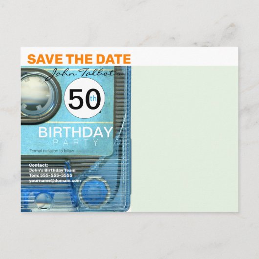 Retro T4 Audiotape 50e verjaardag Save the Date Po Uitnodiging Briefkaart (Achterkant)