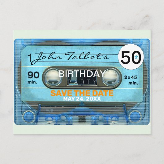 Retro T4 Audiotape 50e verjaardag Save the Date Po Uitnodiging Briefkaart (Voorkant)