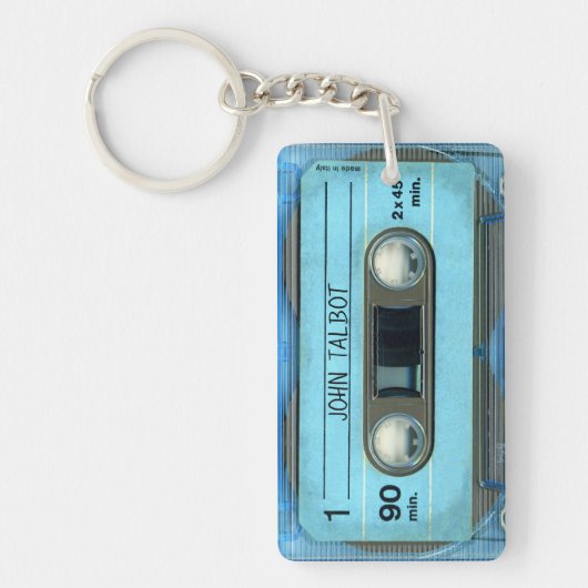 Retro T4 Blue Audiotape mixtape Cassette Name K Sleutelhanger (Voorkant)