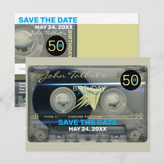 Retro T5 Audiotape 50e verjaardag Save the Date Po Uitnodiging Briefkaart (Voorkant / Achterkant)