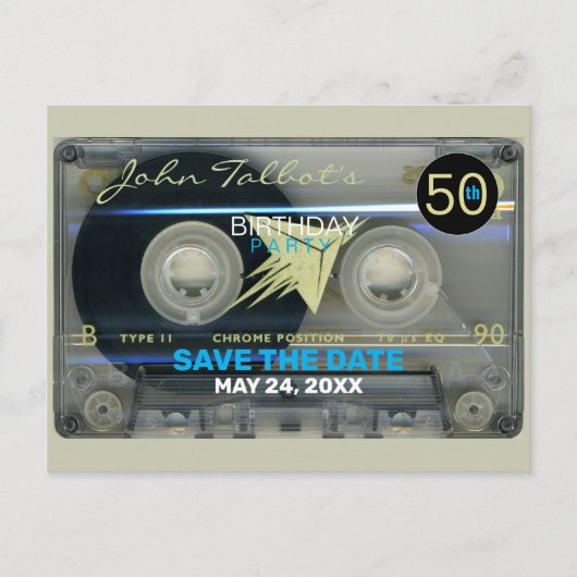 Retro T5 Audiotape 50e verjaardag Save the Date Po Uitnodiging Briefkaart (Voorkant)