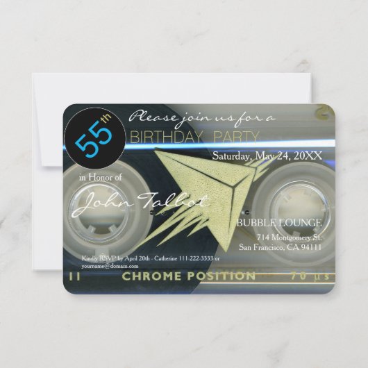 Retro T5 Audiotape, 55e verjaardag Uitnodiging (Achterkant)