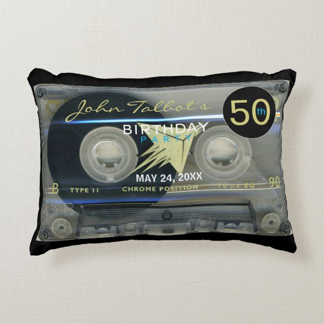 Retro T5 Audiotape Cassette 50th Birthday A Pillow Accent Kussen (Voorkant)