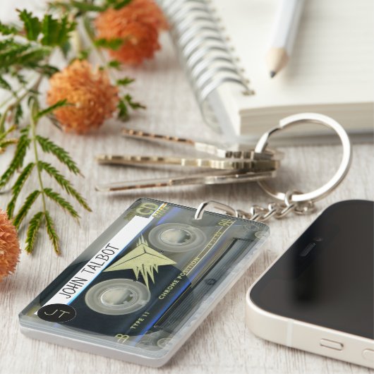 Retro T5 Audiotape Mixtape Cassette, gepersonalise Sleutelhanger (Voorkant Rechts)