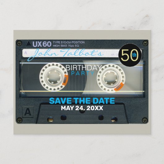 Retro T6 Audiotape 50ste verjaardag Party Briefkaa Uitnodiging Briefkaart (Voorkant)