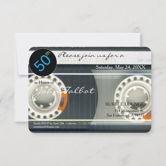 Retro T6 Cassettebandje 50ste verjaardagsfeestje I Kaart (Achterkant)