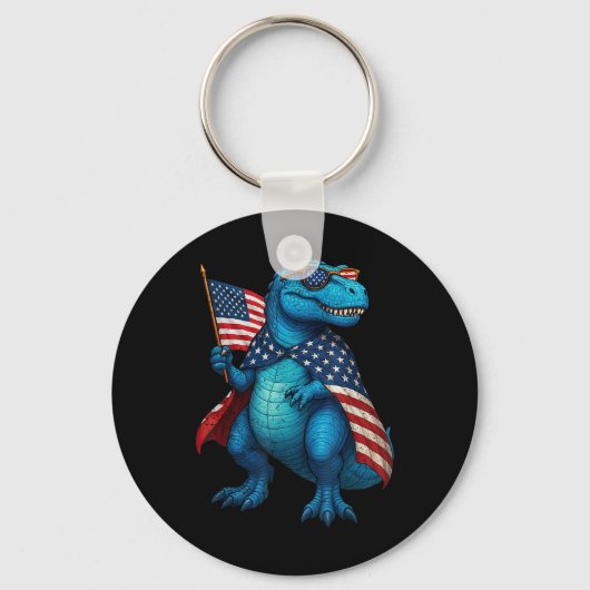 Retro T Rex Dinosaurus 4 juli Amerikaanse vlag VS Sleutelhanger (Voorkant)