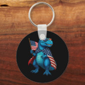 Retro T Rex Dinosaurus 4 juli Amerikaanse vlag VS Sleutelhanger (Voorkant)