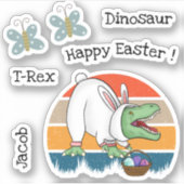 Retro T-Rex in Pasen Konijn Kostuum Eierenzoeken N Sticker (Voorkant)