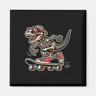 Retro T-rex skelet dinosaurus skateboarding jongen Magneet