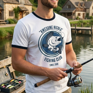 Retro T-shirt met jaartal van visclub en ringer