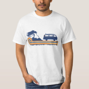Retro T - shirt van het Surf "Longboard" in Blauw
