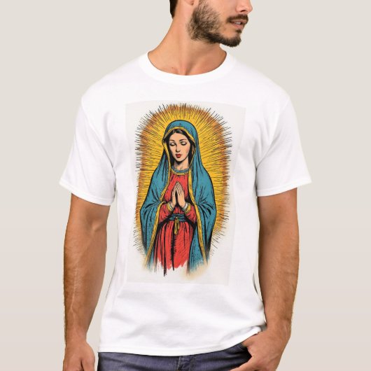 Retro T-shirt voor mannen met de Maagd Maria (Voorkant)