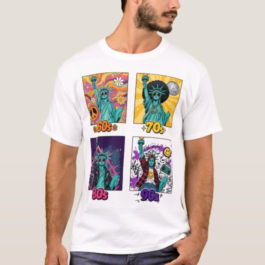 Retro T-shirt Vrijheid door de Decennia (Voorkant)